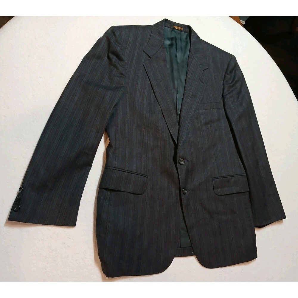 Vtg 80s Evan Picone Sterns Mens 41R Pinstripe Wool Suit Jacket Blazer Gray USA
